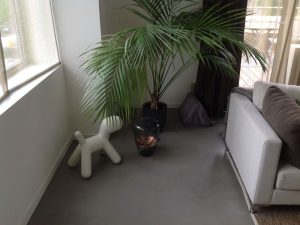donkere gietvloer in woonkamer