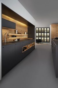 donkergrijze gietvloer moderne keuken
