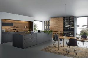 donkergrijze moderne gietvloer keuken